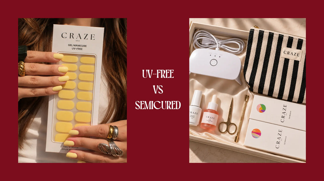 Comparación entre UV-Free y Semi-Cured Gel Nail Stickers de Craze Nails