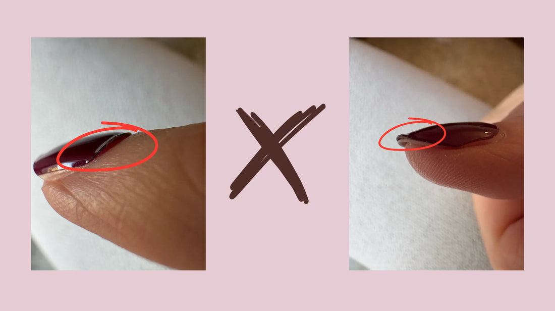 Manicura roja con stickers de uñas Craze mal aplicados sobre uñas naturales