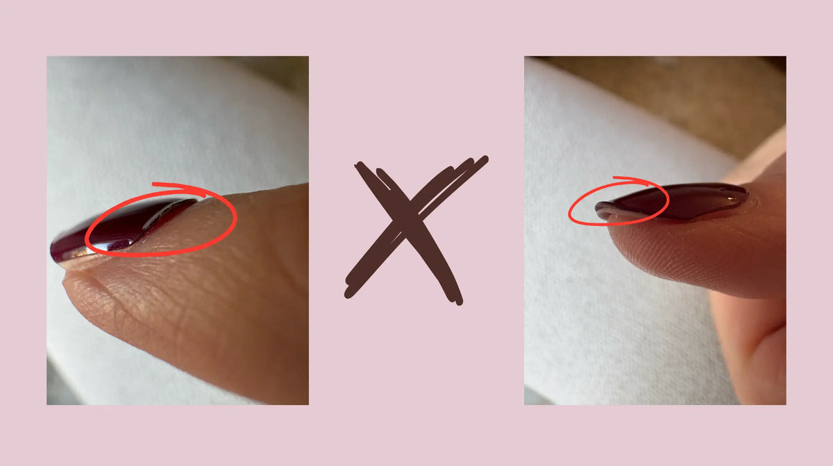 Manicura roja con stickers de uñas Craze mal aplicados sobre uñas naturales